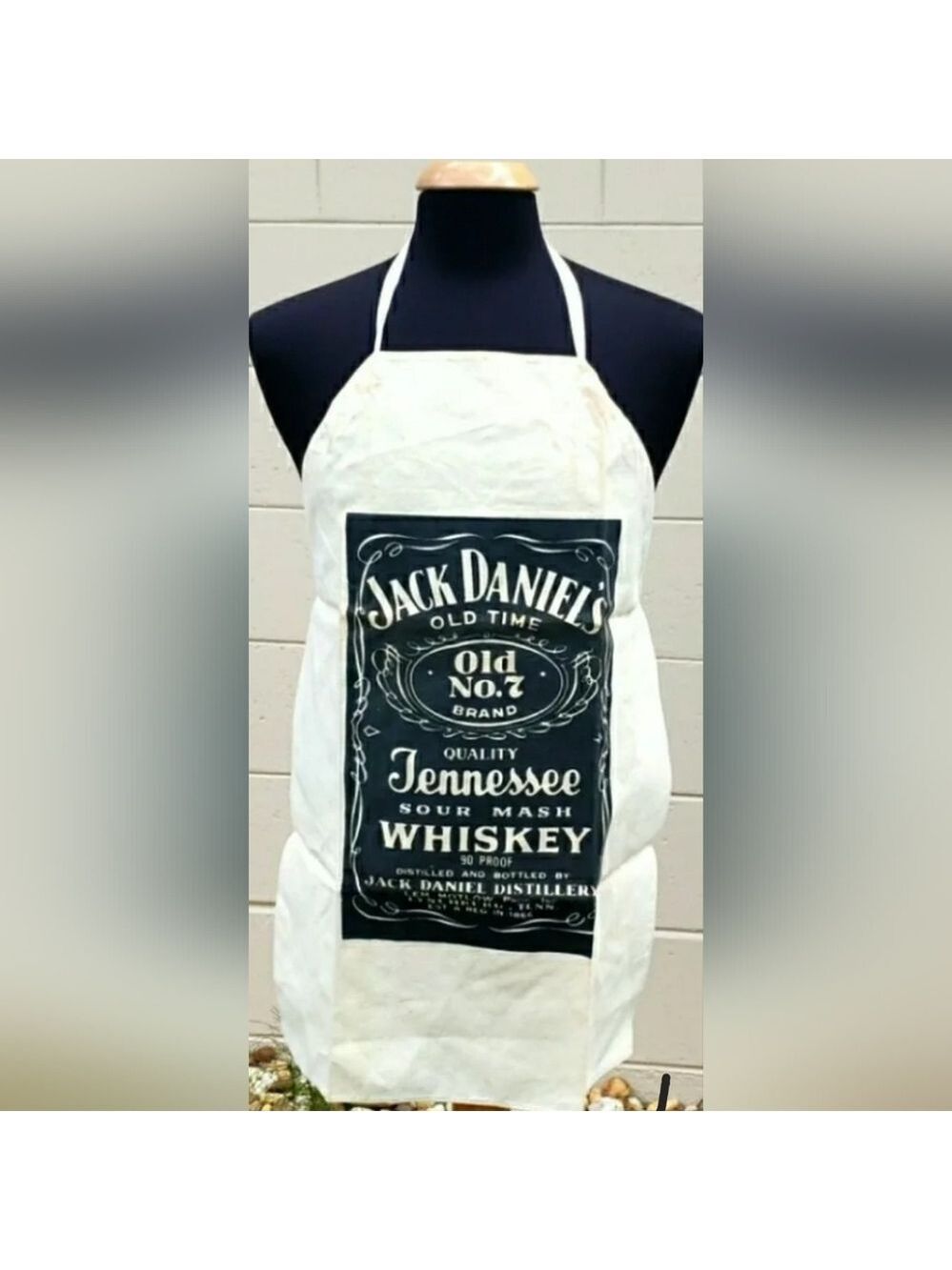 Vintage Ivory Canvas Apron with Black Jack Daniel's Old No. 7 Tennessee Whiskey